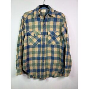 VTG LL Bean Plaid Wool Heavy Flannel Shirt Blue Green Tan Men S USA